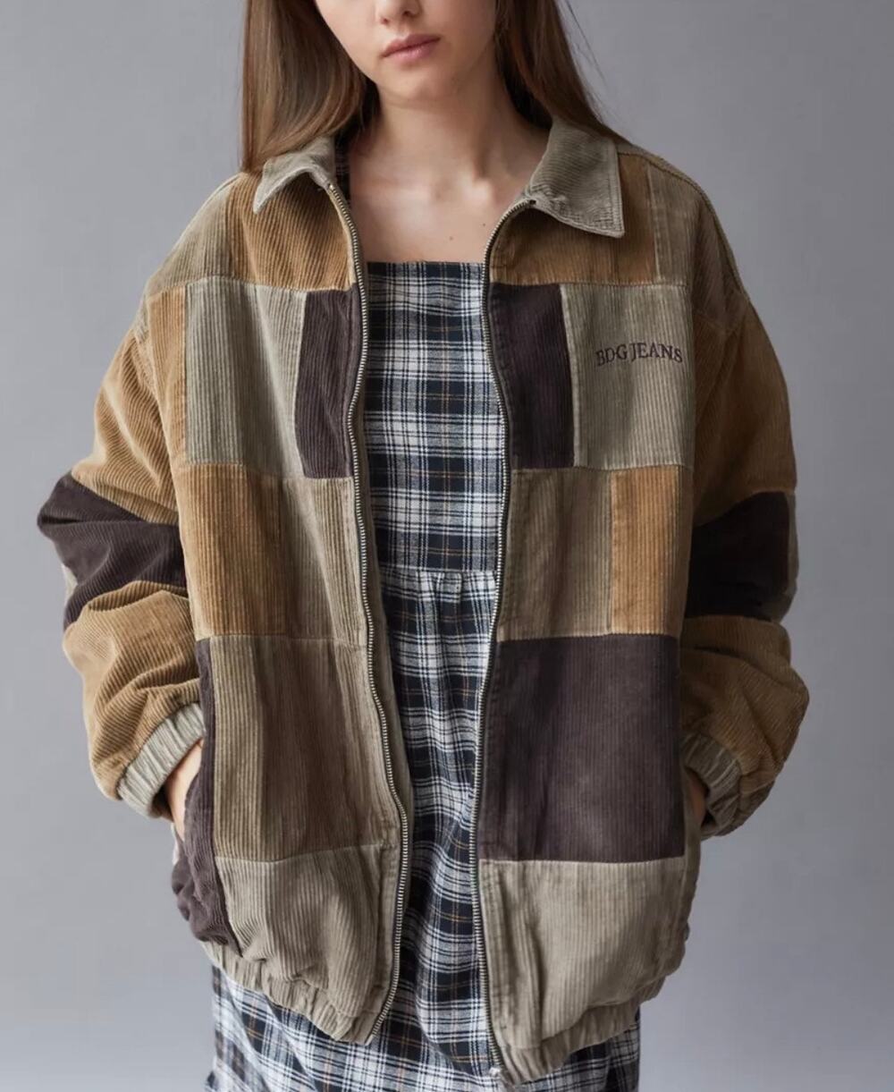 Urban Outfitters BDG Patchwork Corduroy Harrington Jacket Brown Colorblock L